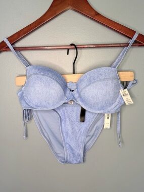 NWT PINK Victoria's Secret Blue Padded Bikini Top & Tie Bottom | Size Small
